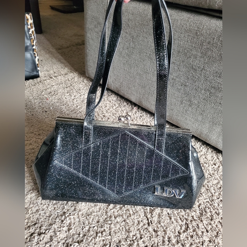 Lux De Ville - Black Metallic Glitter Women's Kisslock Handbag